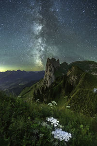 Scenic view of landscape against sky at night