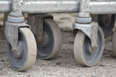 Close-up of trolley wheels