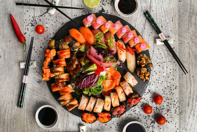 Directly above shot of sushi on table