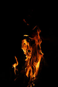 Close-up of fire in the dark