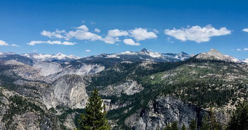 Panoramic view of snowcapped mountains against sky