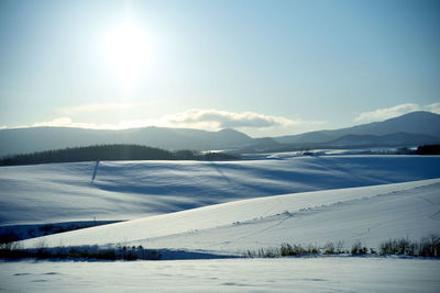 Scenic view of snowcapped mountains against sky