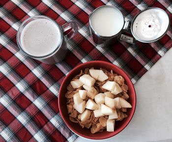 High angle view of breakfast on table