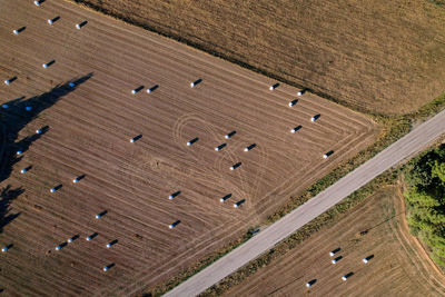 Aerial view of harvested flour fields after the summer in spain