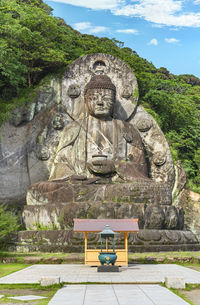 Statue against temple