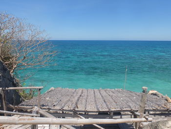 High angle view of sea against clear sky