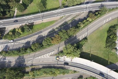 High angle view of highway by street in city