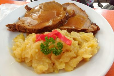 Close-up of breakfast served on table