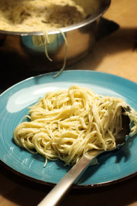 Close-up of food in plate on table