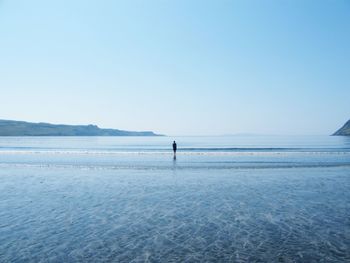 Scenic view of calm sea against clear sky