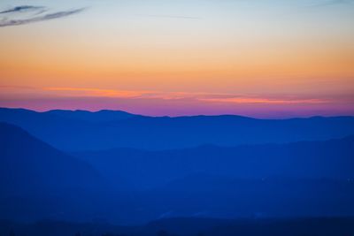 Scenic view of silhouette mountains against sky during sunset