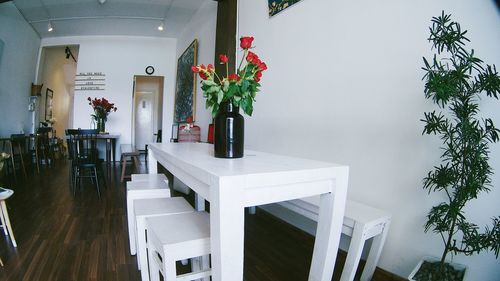 View of chairs and tables in cafe
