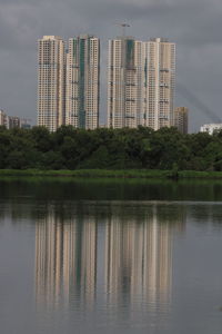 Buildings by lake
