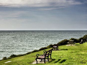 Empty bench on beach