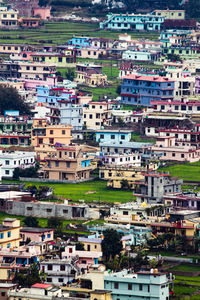 High angle view of buildings in city