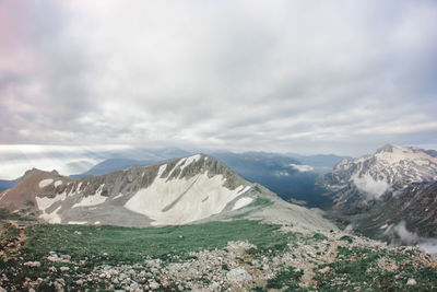 Scenic view of snowcapped mountains against sky