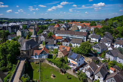 High angle view of townscape against sky