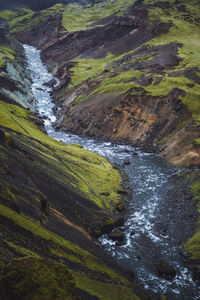 Iceland landscape of highland valley and river fossa. south iceland