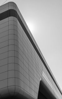 Low angle view of modern building against clear sky