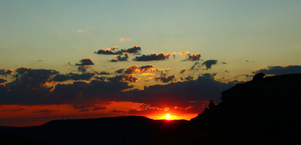 Low angle view of silhouette mountain against sky during sunset