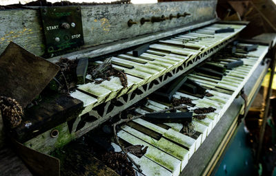 High angle view of abandoned machinery