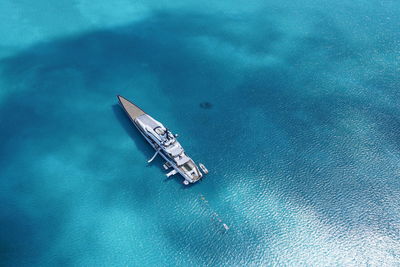 High angle view of sailboat in sea