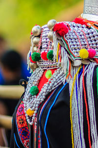 Close-up of multi colored umbrellas