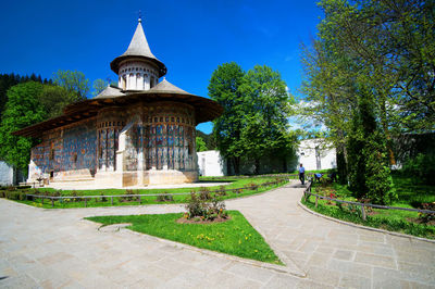 High angle view of church against clear sky