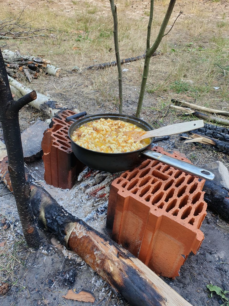 HIGH ANGLE VIEW OF MEAT AND VEGETABLES ON BARBECUE GRILL