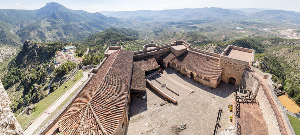 High angle view of buildings in town