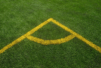 High angle view of soccer field