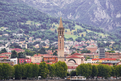 High angle view of buildings in city