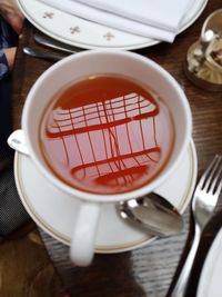 High angle view of tea cup on table