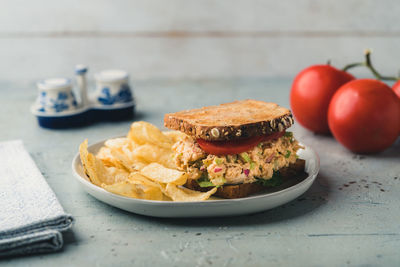 Close-up of breakfast served on table