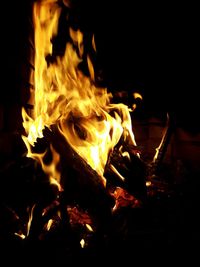 Close-up of fire in the dark