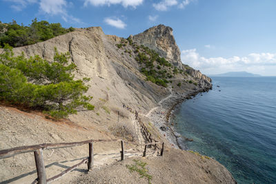 Part of trekking route named 'golitsyn trail' near by mountain. black sea. novyi svit, crimea