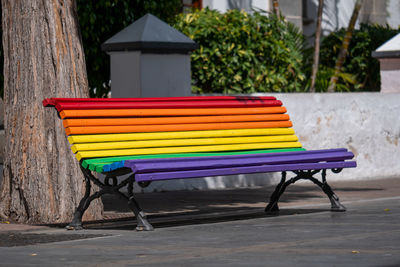 Empty benches on footpath