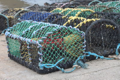Close-up of fishing baskets crab pots