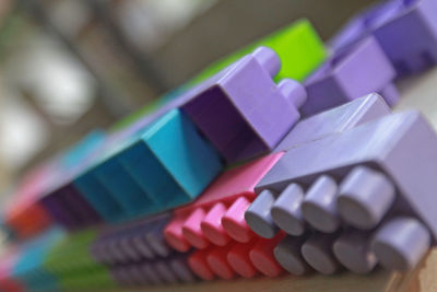 Close-up of multi colored toy on table