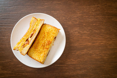 High angle view of food in plate on table