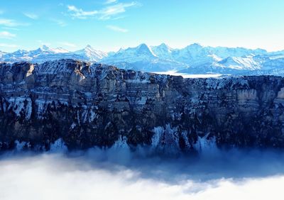 Scenic view of snowcapped mountains against sky