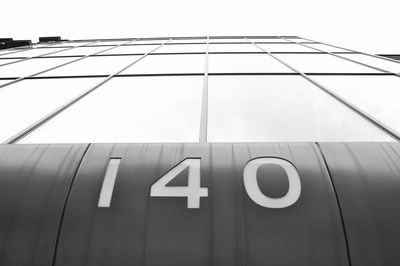 Low angle view of numbers on building against sky