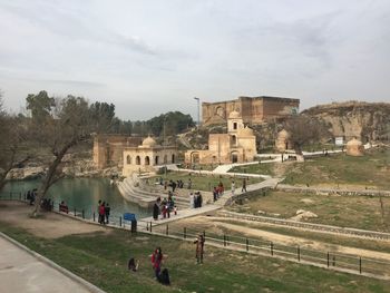 High angle view of tourists in park