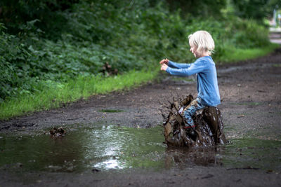 Full length of a dog standing on landscape