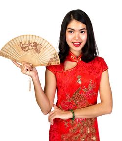 Portrait of a smiling young woman against white background