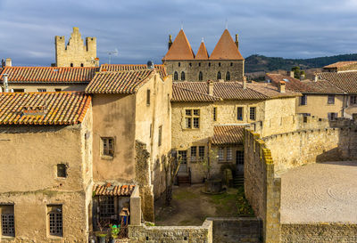 High angle view of buildings in town