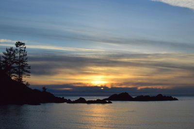 Scenic view of sea and mountains during sunset