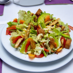 High angle view of salad served in plate