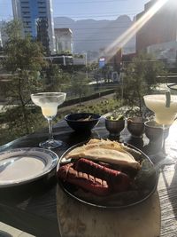 High angle view of drink on table