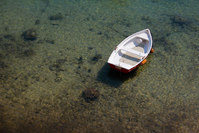 High angle view of abandoned boat on beach
